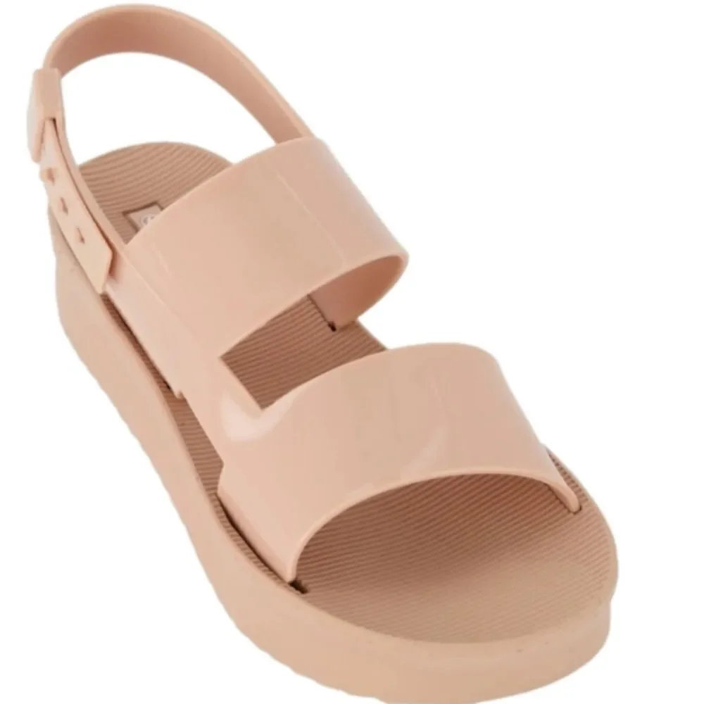 Ladies Slingback Buckle Platform Sandals - Nude sz 8